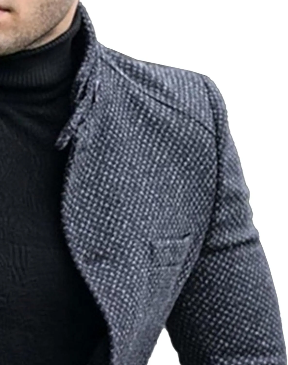Mens Stand Collar Plaid Suit Coats Button Casual Business Sport Coats Lightweight Winter Slim Fit Suit Jacket