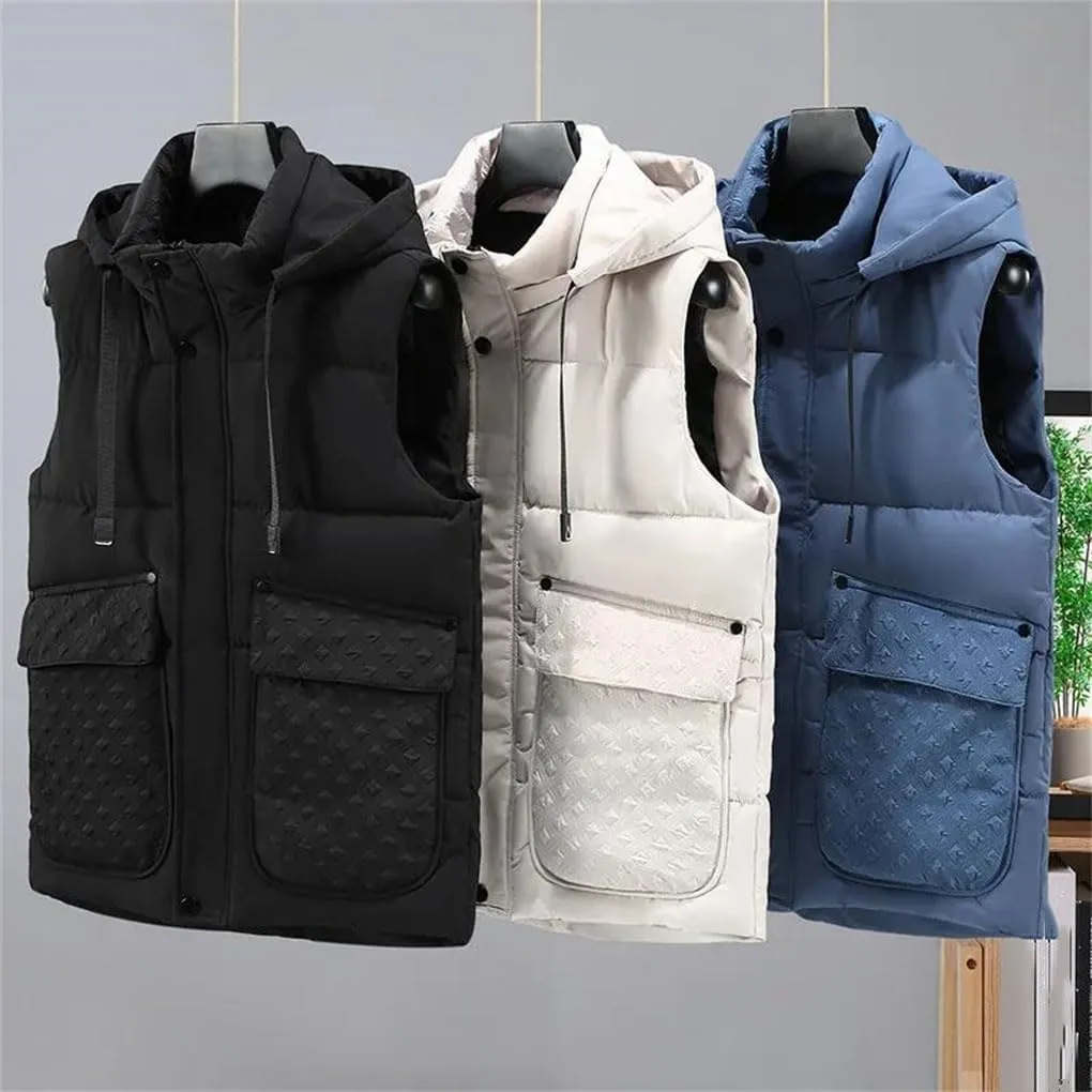 Men's Vest Hooded Warm Turtleneck Sleeveless Jacket Coats Cotton Padded Waistcoat Male Work Down Vests