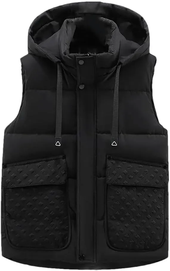 Men's Vest Hooded Warm Turtleneck Sleeveless Jacket Coats Cotton Padded Waistcoat Male Work Down Vests