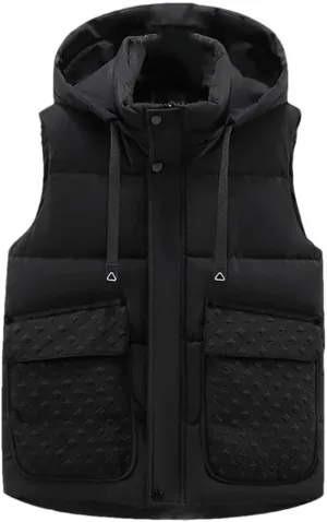 Men's Vest Hooded Warm Turtleneck Sleeveless Jacket Coats Cotton Padded Waistcoat Male Work Down Vests