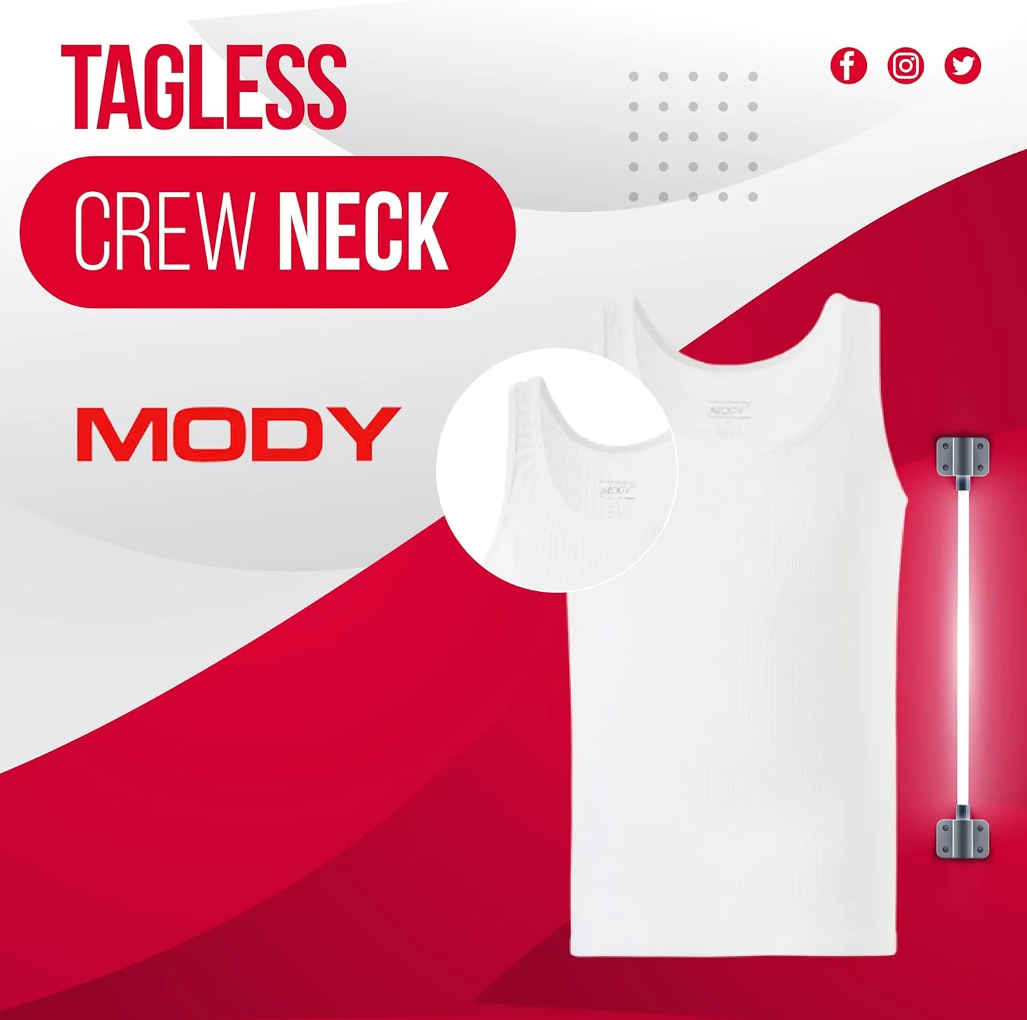 Mody Men's Undershirt Ribbed Tank Top, Crew Neck Cotton Mens Tank Tops, White Cotton Undershirt, Tagless Muscle Shirt 6 Pack
