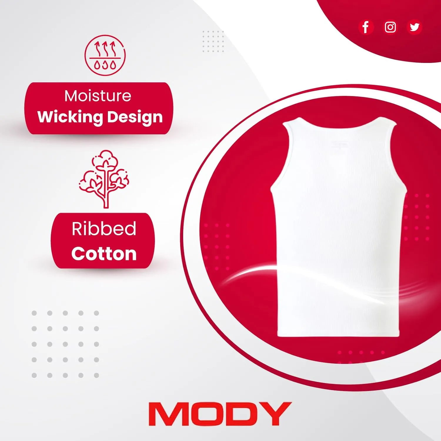 Mody Men's Undershirt Ribbed Tank Top, Crew Neck Cotton Mens Tank Tops, White Cotton Undershirt, Tagless Muscle Shirt 6 Pack