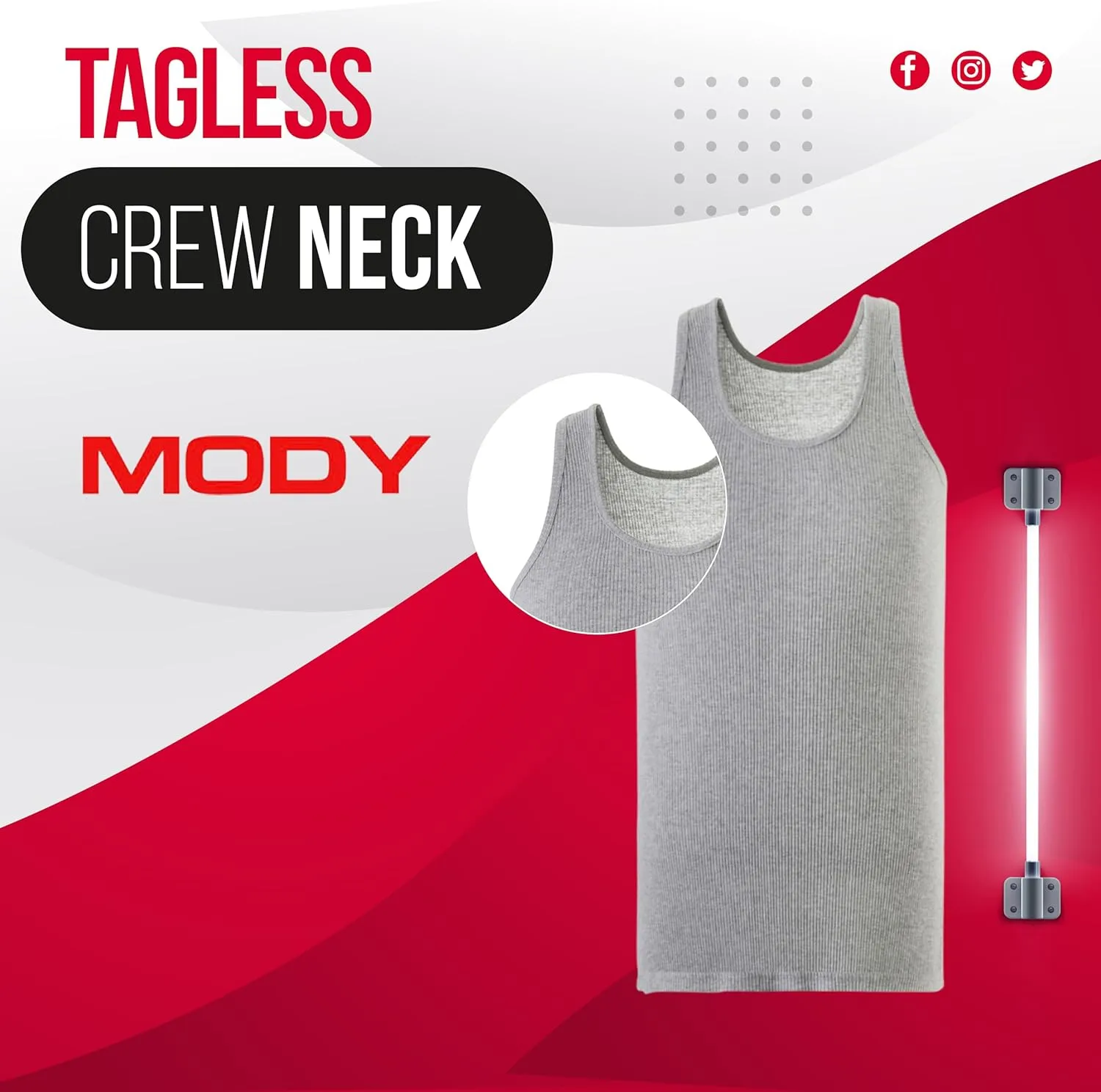 Mody Men's Undershirt Ribbed Tank Top, Crew Neck Cotton Mens Tank Tops, White Cotton Undershirt, Tagless Muscle Shirt 6 Pack