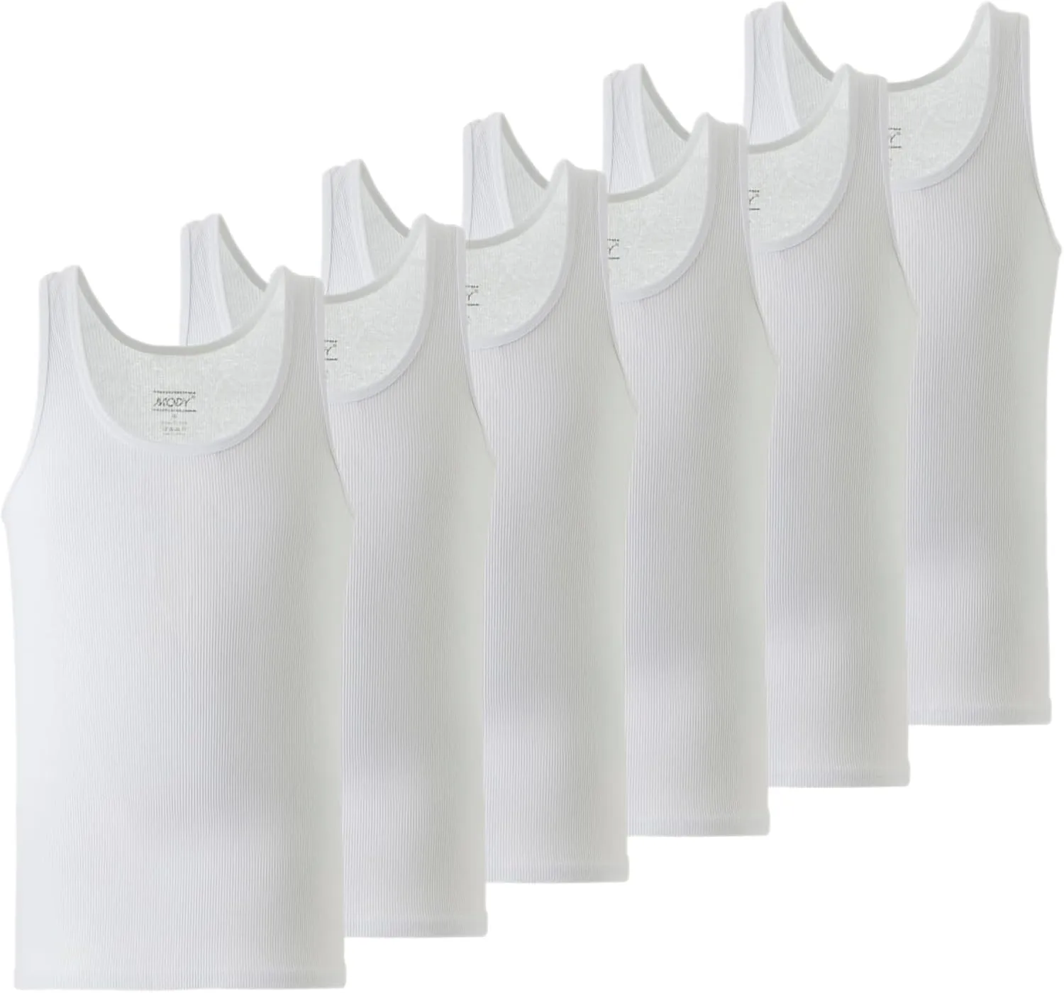 Mody Men's Undershirt Ribbed Tank Top, Crew Neck Cotton Mens Tank Tops, White Cotton Undershirt, Tagless Muscle Shirt 6 Pack