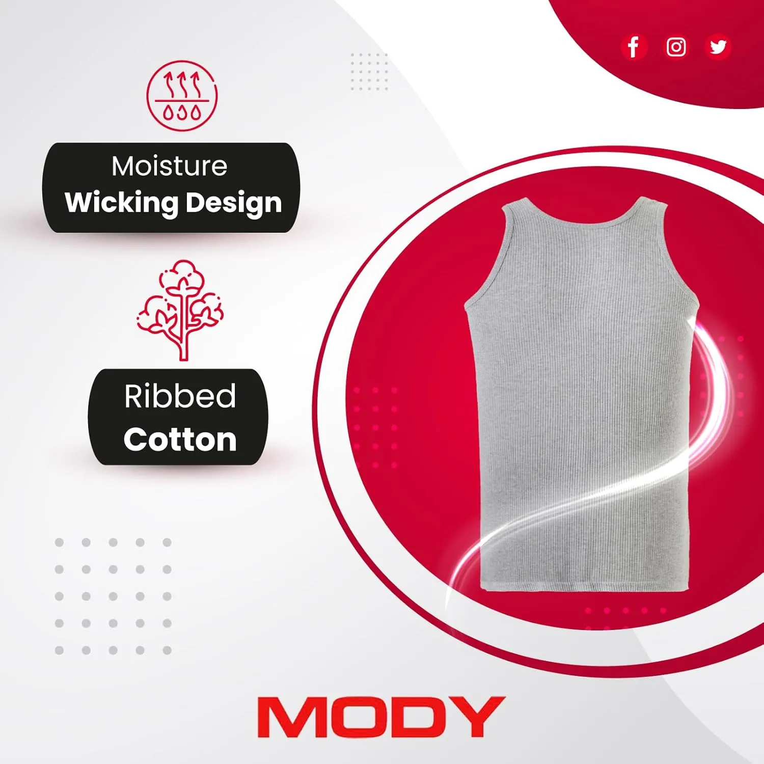 Mody Men's Undershirt Ribbed Tank Top, Crew Neck Cotton Mens Tank Tops, White Cotton Undershirt, Tagless Muscle Shirt 6 Pack