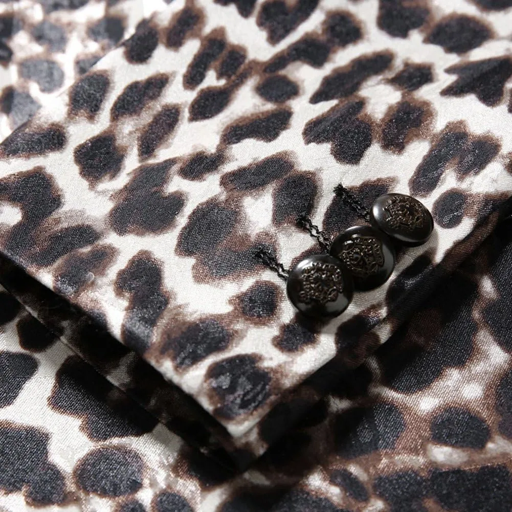 MOGU Mens Slim Fit Notched Lapel Stylish Blazer Leopard Printed Sports Coat