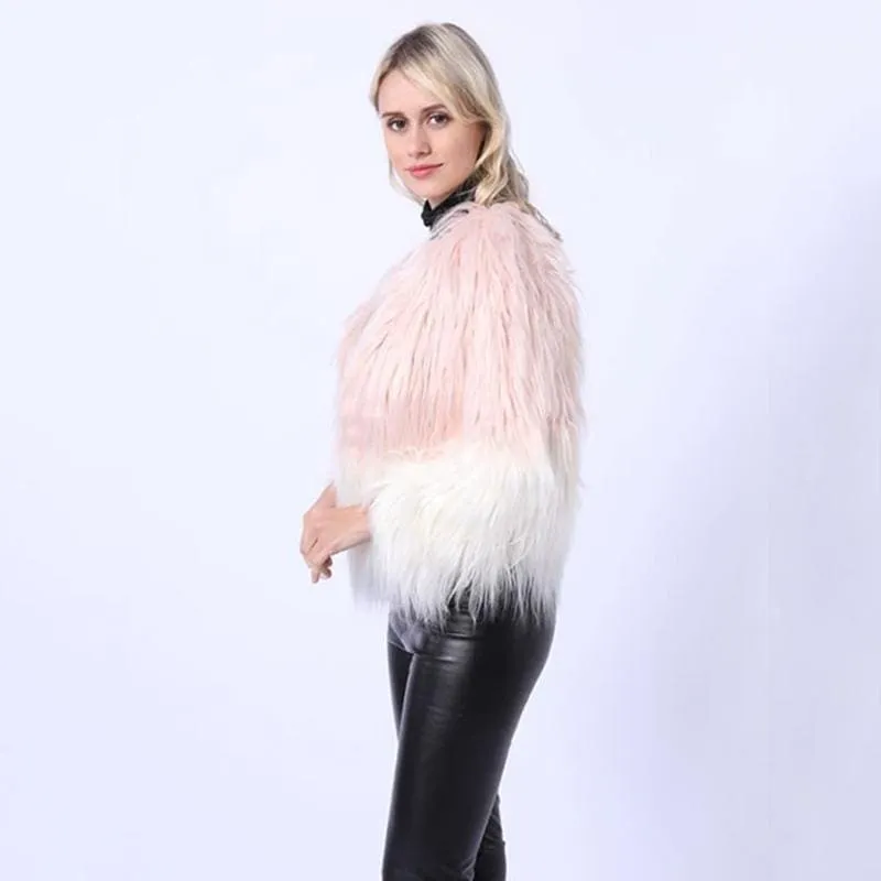 Ombre Party Fashion Winter Regular Faux Round Neck Fur Coats