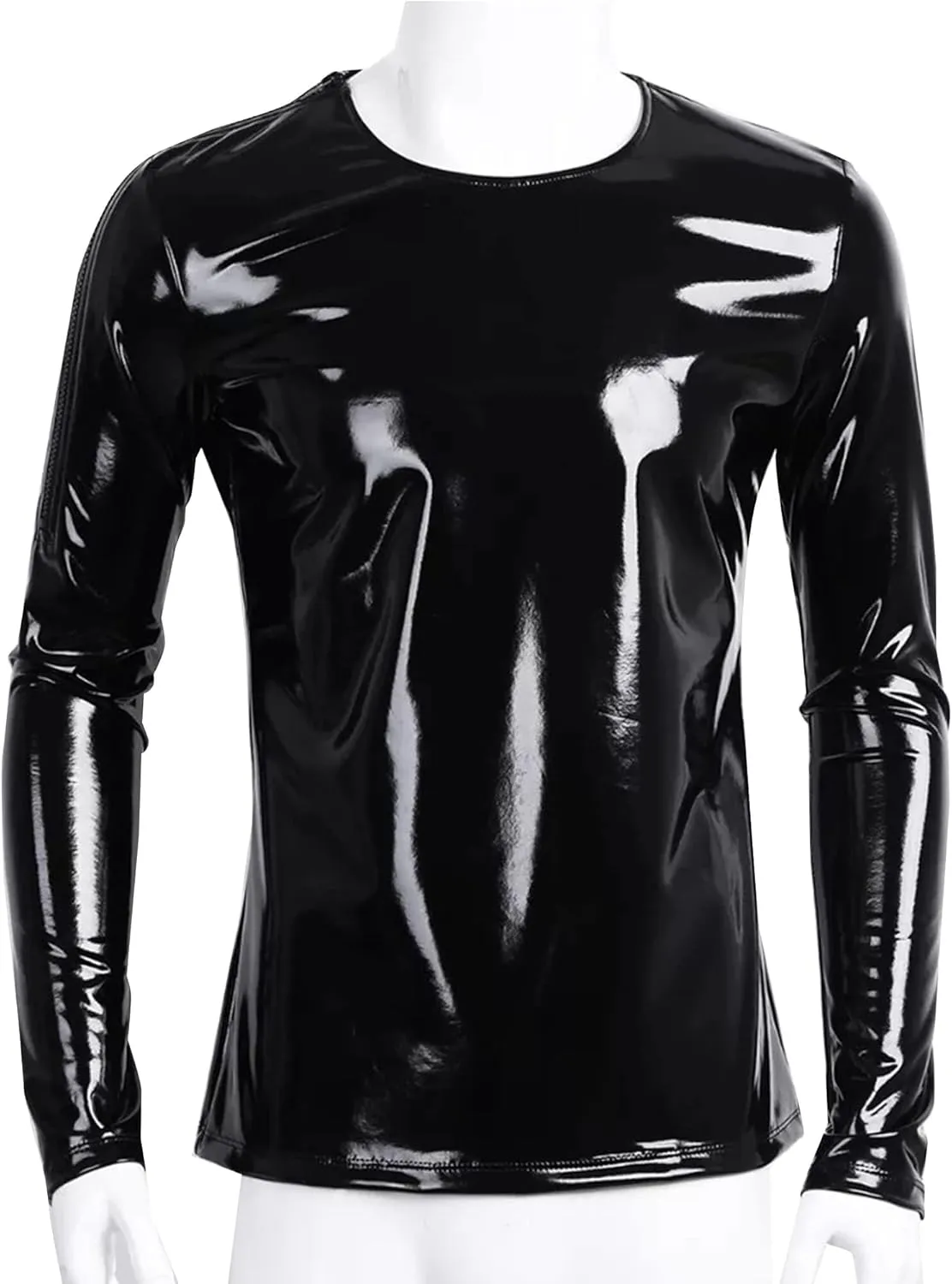 Panegy Men's Liquid Shiny Leather Shirt Jacket Slim Fit Wetlook Party Nightout Club 70s/80s Disco Blouse Tshirt