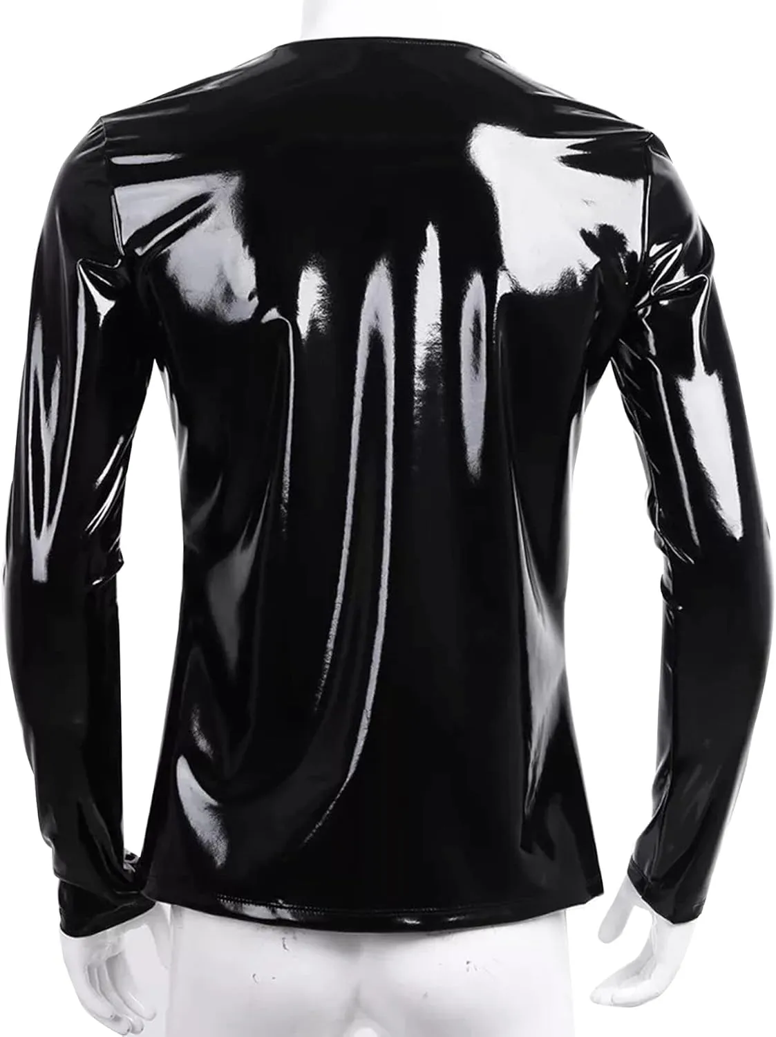 Panegy Men's Liquid Shiny Leather Shirt Jacket Slim Fit Wetlook Party Nightout Club 70s/80s Disco Blouse Tshirt