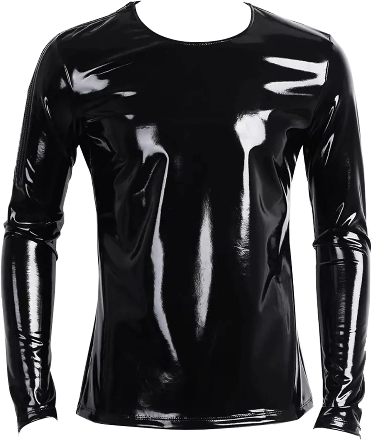 Panegy Men's Liquid Shiny Leather Shirt Jacket Slim Fit Wetlook Party Nightout Club 70s/80s Disco Blouse Tshirt