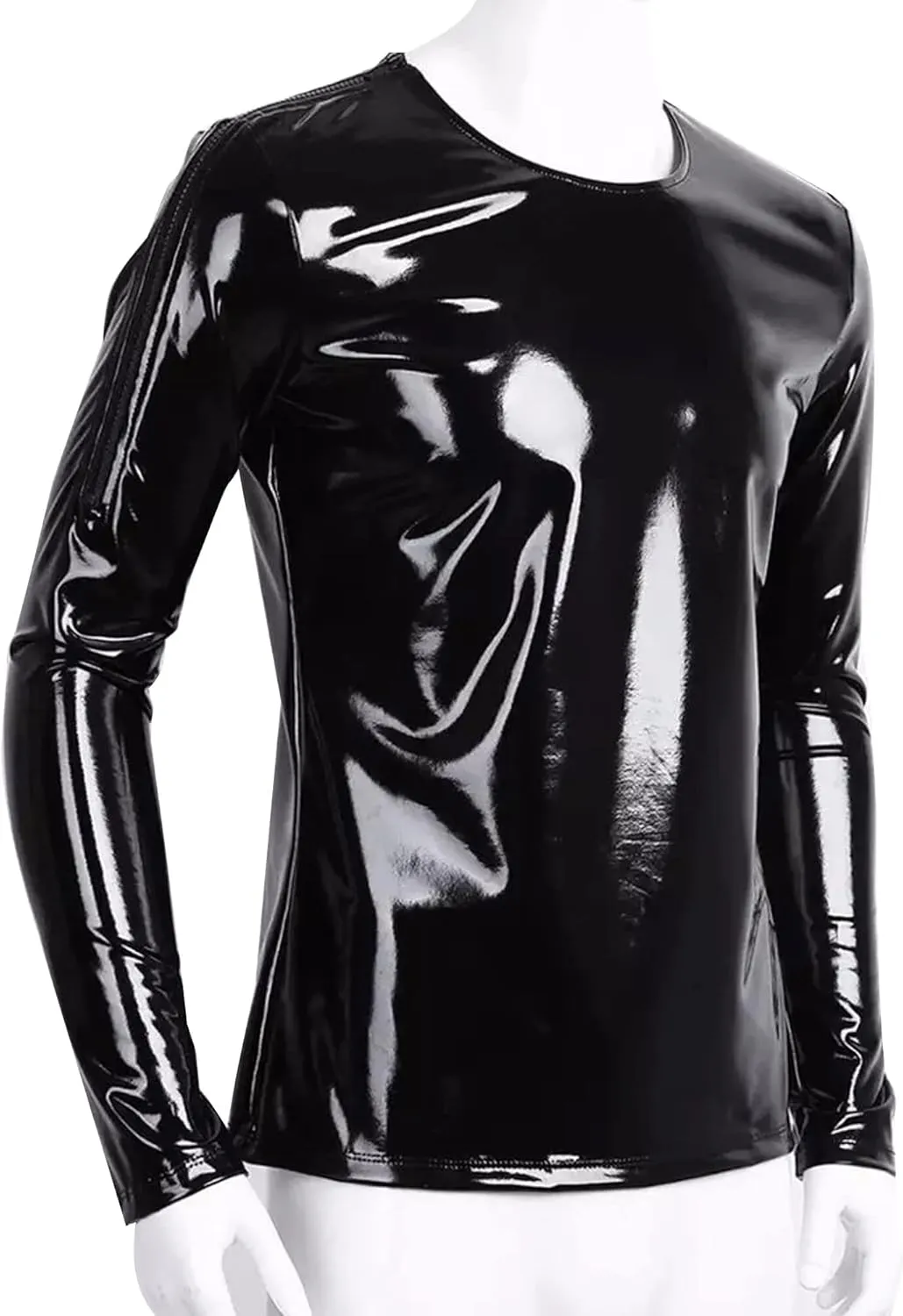 Panegy Men's Liquid Shiny Leather Shirt Jacket Slim Fit Wetlook Party Nightout Club 70s/80s Disco Blouse Tshirt