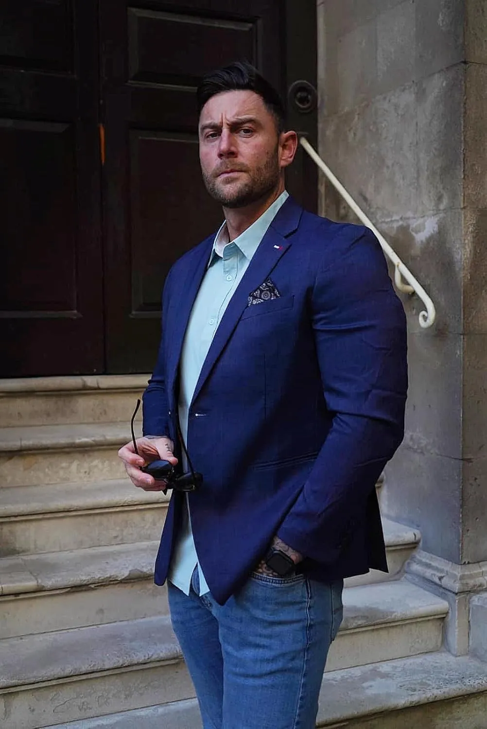 PJ PAUL JONES Men's Blazers Two Button Notch Lapel Sport Coat Casual Lightweight Blazer Jacket with Handkerchief