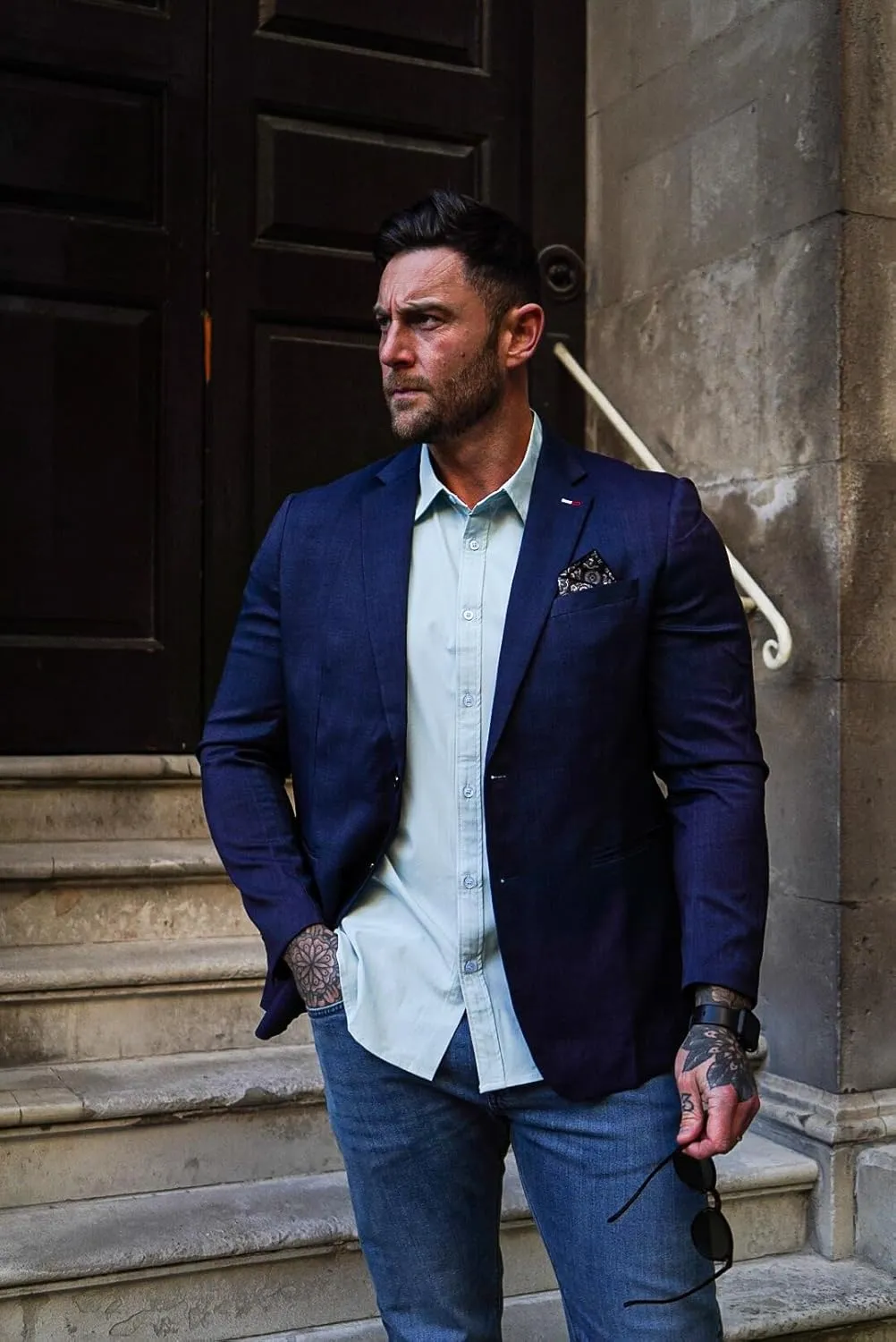 PJ PAUL JONES Men's Blazers Two Button Notch Lapel Sport Coat Casual Lightweight Blazer Jacket with Handkerchief