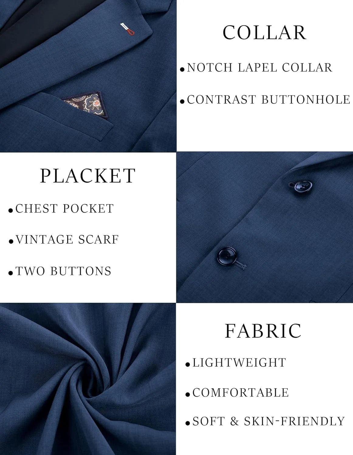 PJ PAUL JONES Men's Blazers Two Button Notch Lapel Sport Coat Casual Lightweight Blazer Jacket with Handkerchief