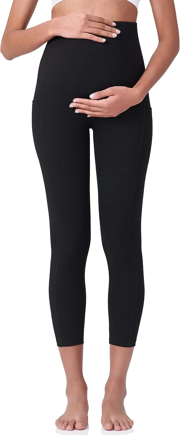 POSHDIVAH Women's Maternity Capri Leggings Over The Belly Pregnancy Workout Active Stretchy Pants with Pockets