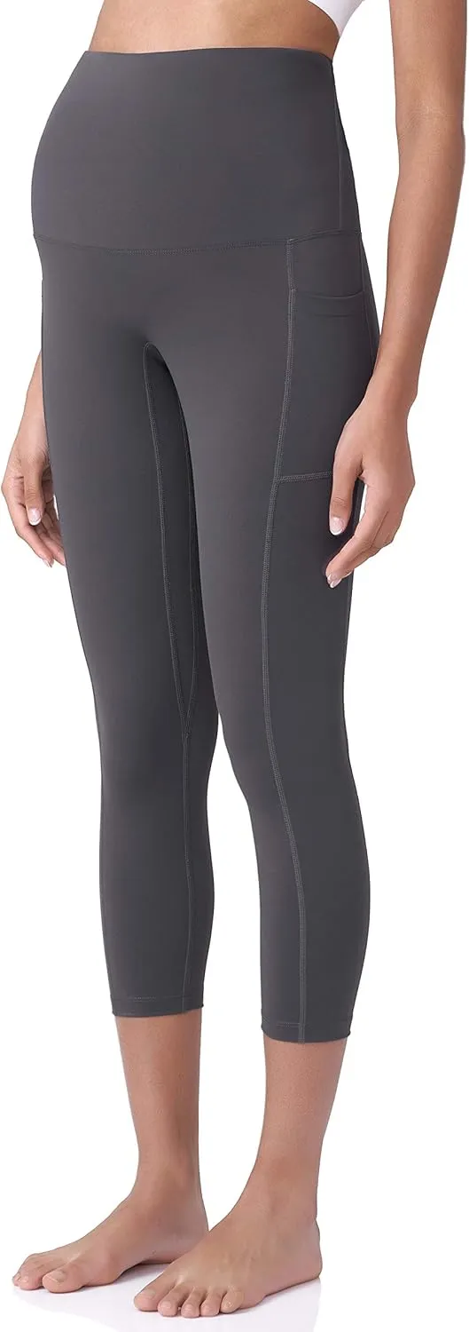 POSHDIVAH Women's Maternity Capri Leggings Over The Belly Pregnancy Workout Active Stretchy Pants with Pockets