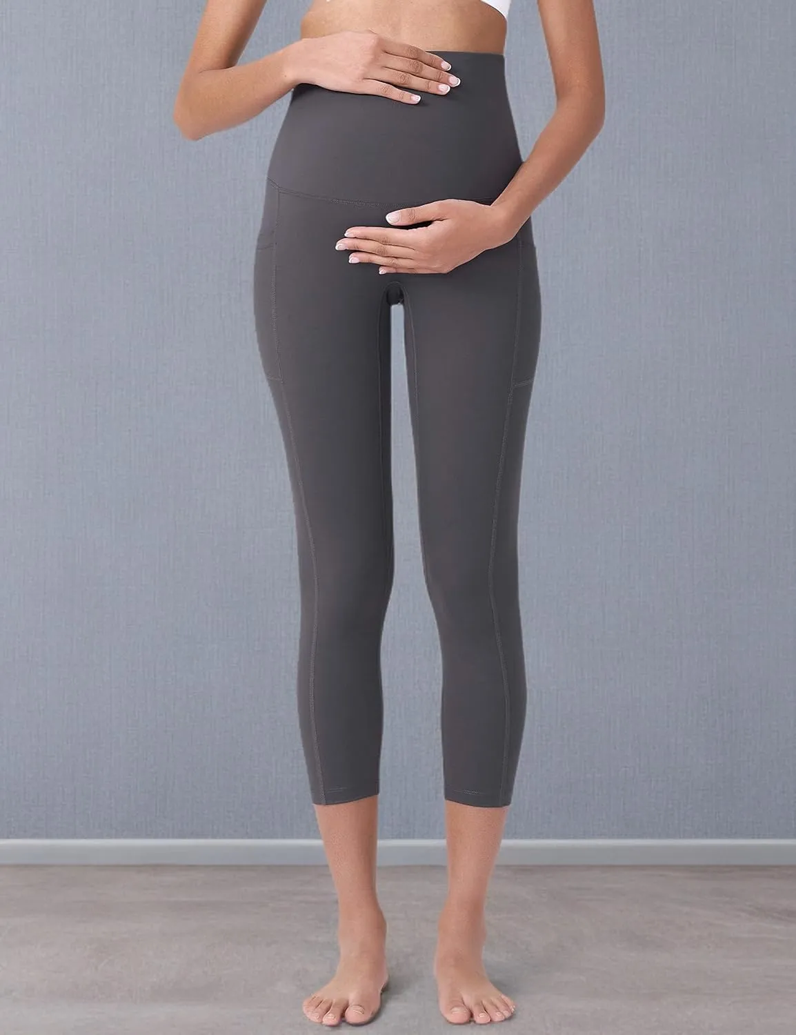 POSHDIVAH Women's Maternity Capri Leggings Over The Belly Pregnancy Workout Active Stretchy Pants with Pockets