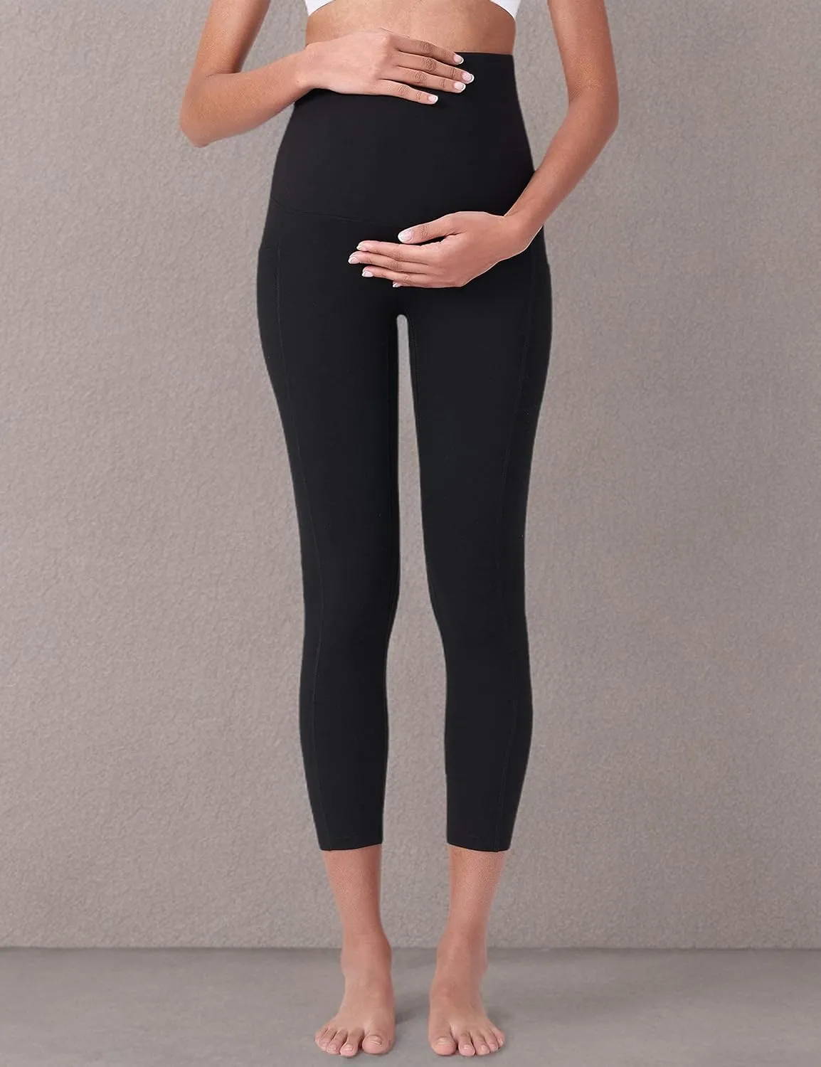 POSHDIVAH Women's Maternity Capri Leggings Over The Belly Pregnancy Workout Active Stretchy Pants with Pockets