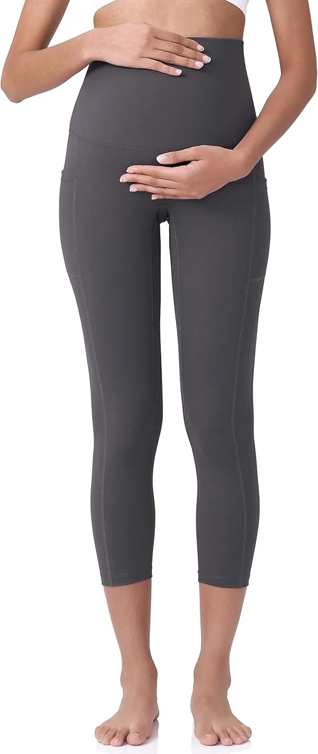 POSHDIVAH Women's Maternity Capri Leggings Over The Belly Pregnancy Workout Active Stretchy Pants with Pockets