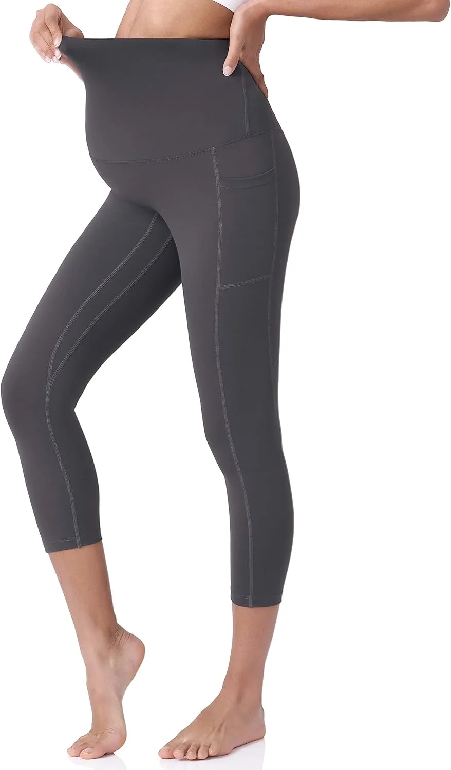 POSHDIVAH Women's Maternity Capri Leggings Over The Belly Pregnancy Workout Active Stretchy Pants with Pockets