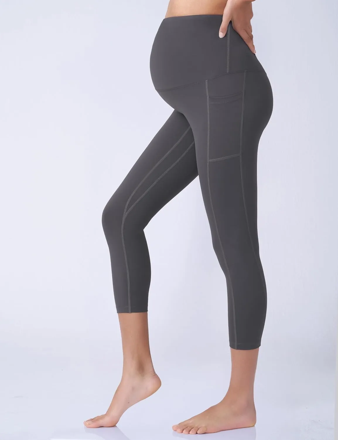 POSHDIVAH Women's Maternity Capri Leggings Over The Belly Pregnancy Workout Active Stretchy Pants with Pockets