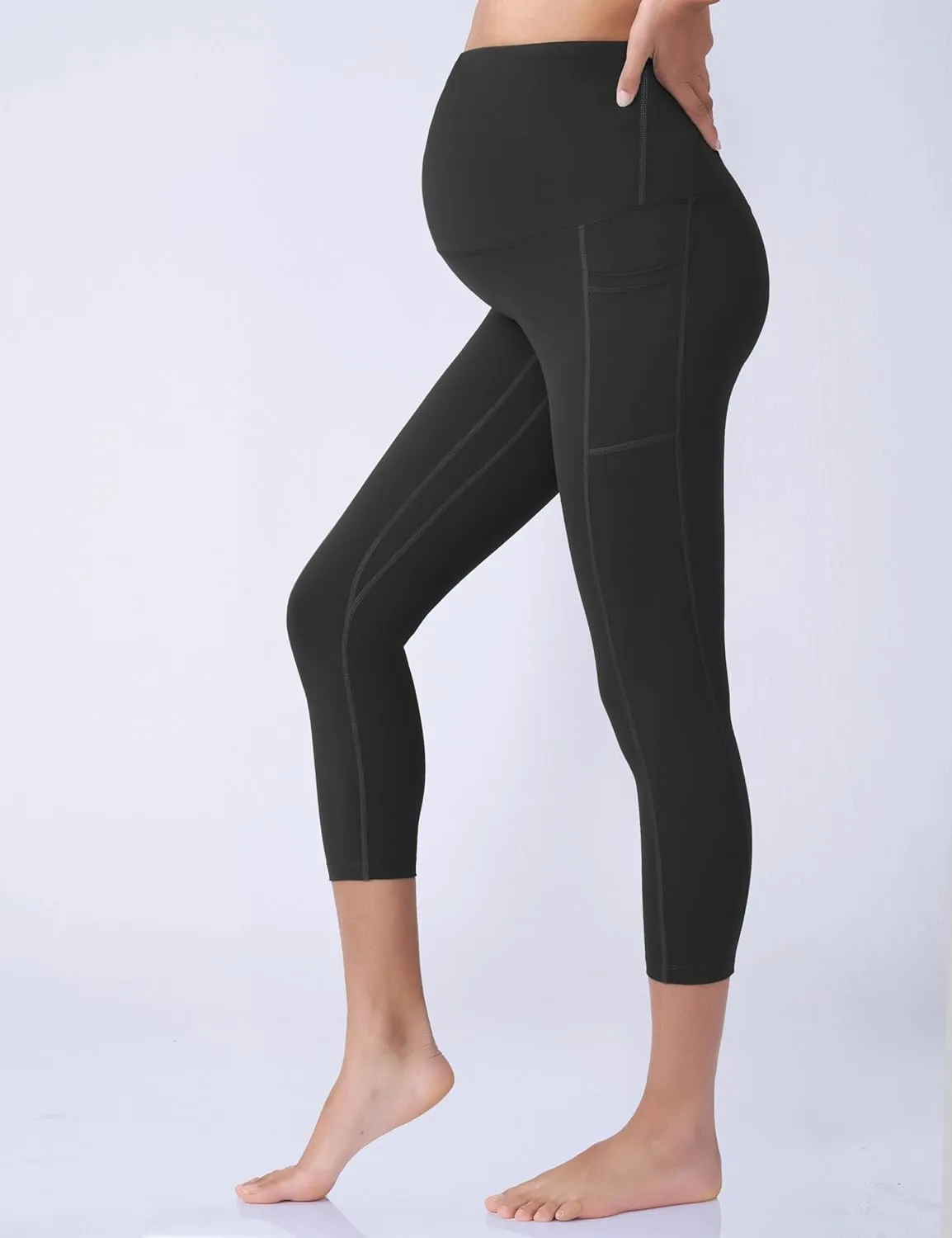 POSHDIVAH Women's Maternity Capri Leggings Over The Belly Pregnancy Workout Active Stretchy Pants with Pockets