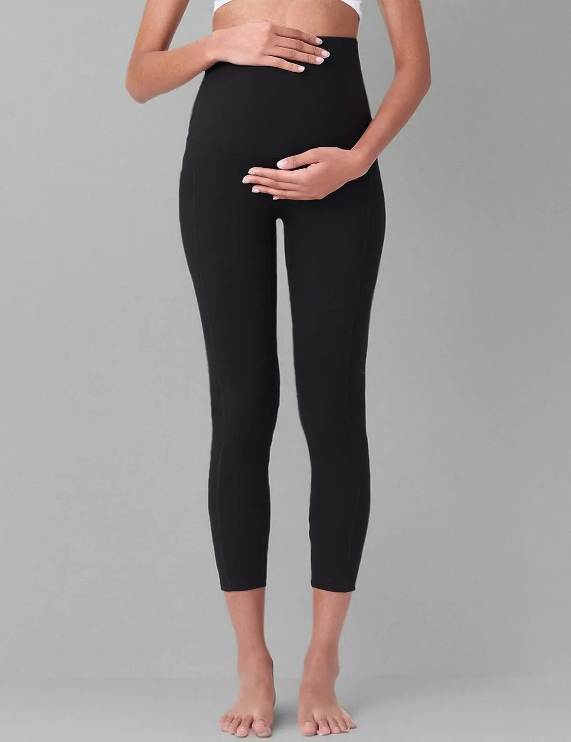 POSHDIVAH Women's Maternity Capri Leggings Over The Belly Pregnancy Workout Active Stretchy Pants with Pockets