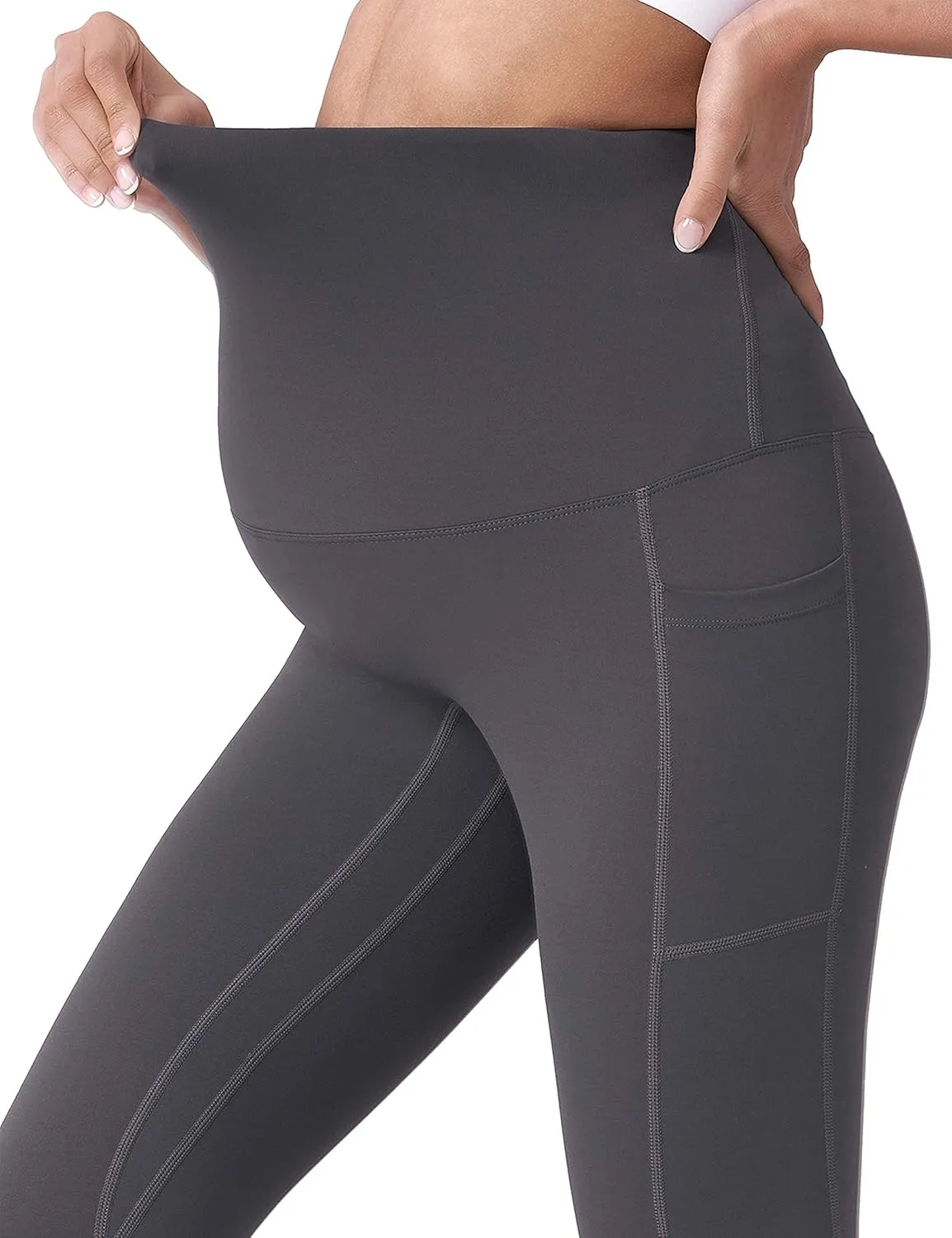 POSHDIVAH Women's Maternity Capri Leggings Over The Belly Pregnancy Workout Active Stretchy Pants with Pockets