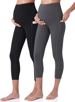 POSHDIVAH Women's Maternity Capri Leggings Over The Belly Pregnancy Workout Active Stretchy Pants with Pockets