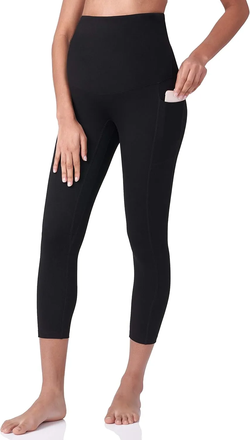 POSHDIVAH Women's Maternity Capri Leggings Over The Belly Pregnancy Workout Active Stretchy Pants with Pockets