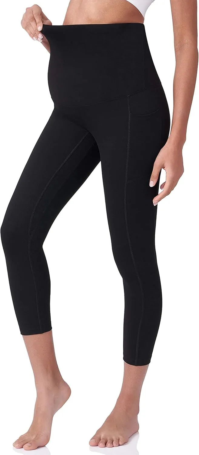 POSHDIVAH Women's Maternity Capri Leggings Over The Belly Pregnancy Workout Active Stretchy Pants with Pockets
