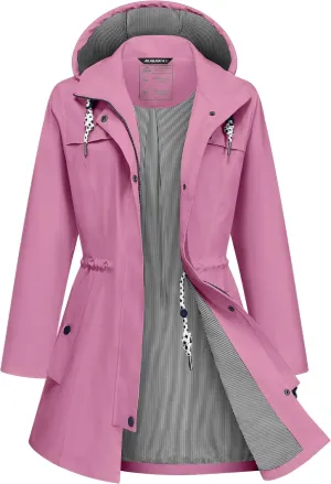 Rain Jacket Women Waterproof Long Lightweight Raincoat Hooded Windbreaker Outdoor Trench Coat