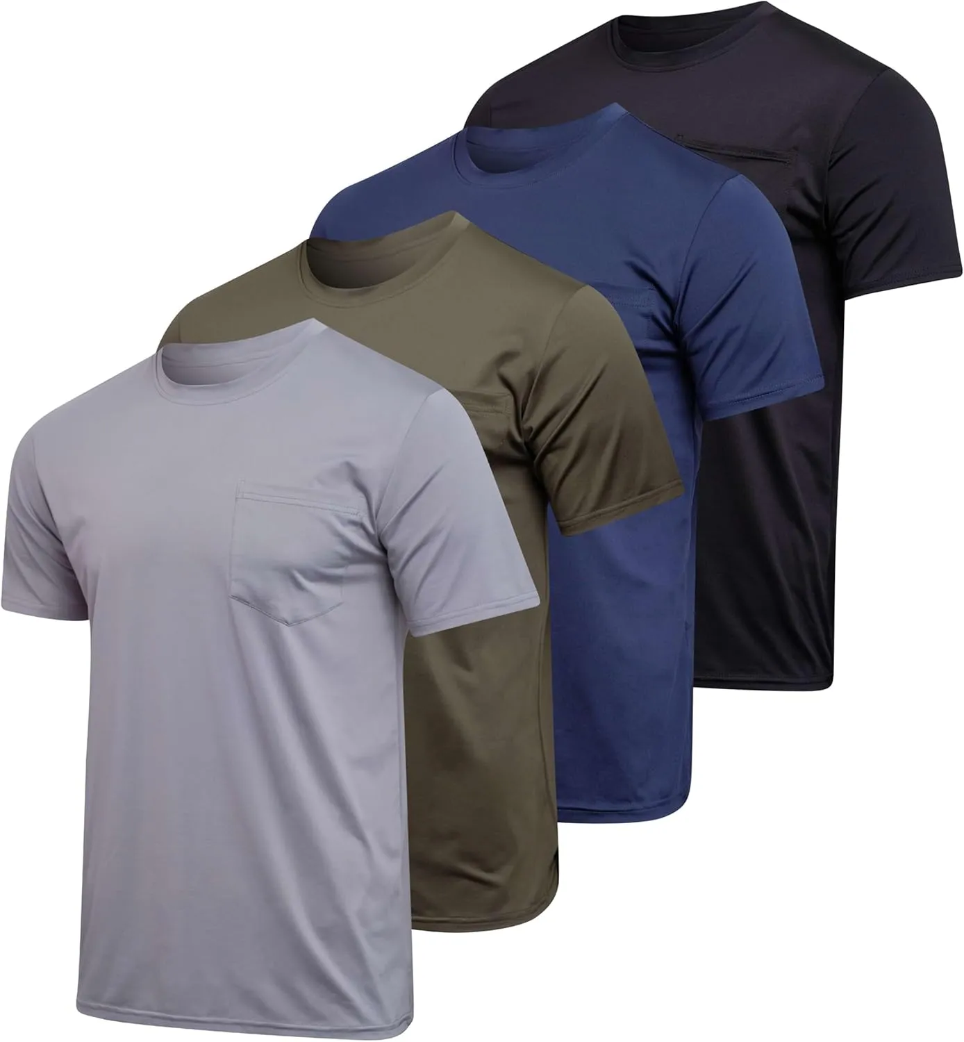 Real Essentials 4 Pack: Men's Dry-Fit Short Sleeve Pocket Crew Performance Athletic T-Shirt (Available in Big & Tall)