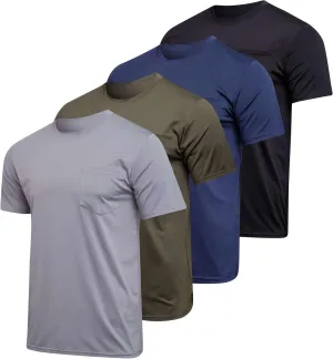 Real Essentials 4 Pack: Men's Dry-Fit Short Sleeve Pocket Crew Performance Athletic T-Shirt (Available in Big & Tall)