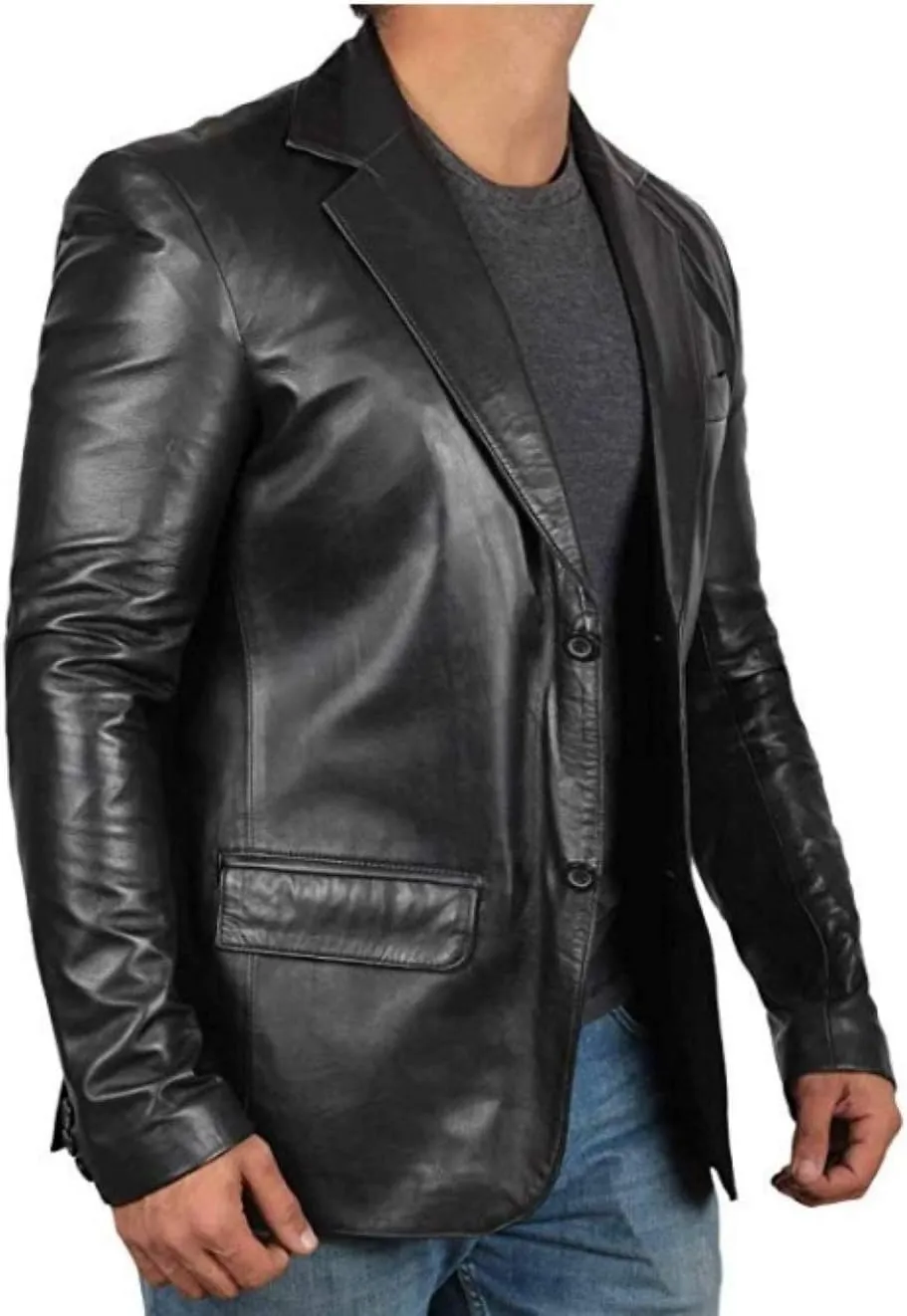 RSH LeatherCraft Classic Black Sheepskin Dress Coat Lambskin Leather Blazer Jacket Regular
