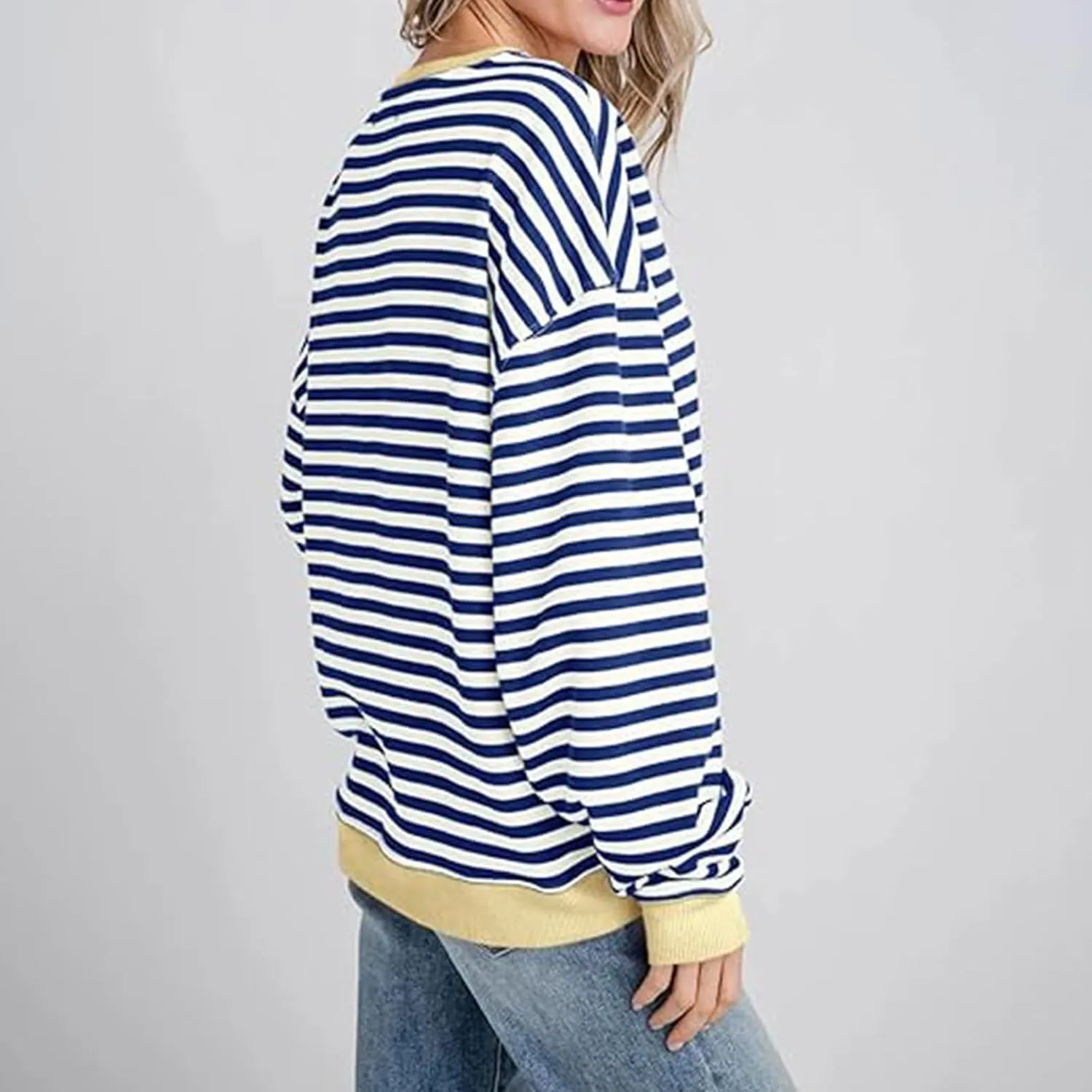 Ruziyoog Women Striped Oversized Sweatshirt Color Block Long Sleeve Crew Neck Shirts Casual Loose Pullover Y2K Top