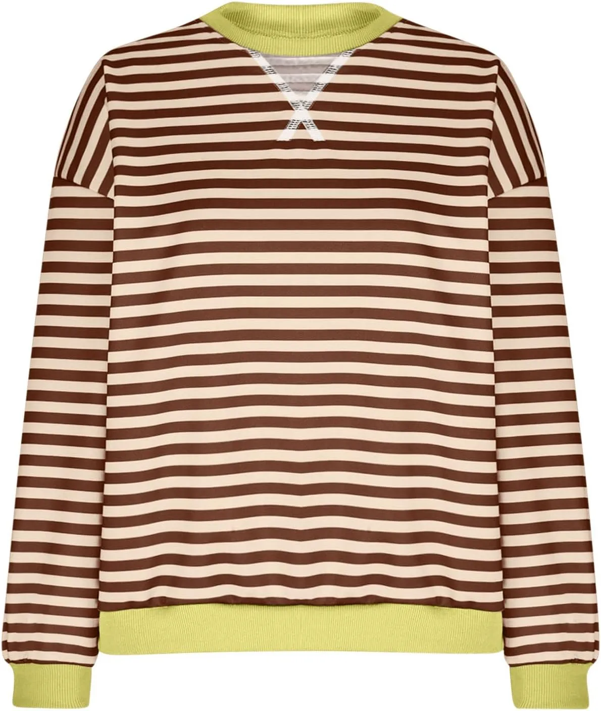 Ruziyoog Women Striped Oversized Sweatshirt Color Block Long Sleeve Crew Neck Shirts Casual Loose Pullover Y2K Top