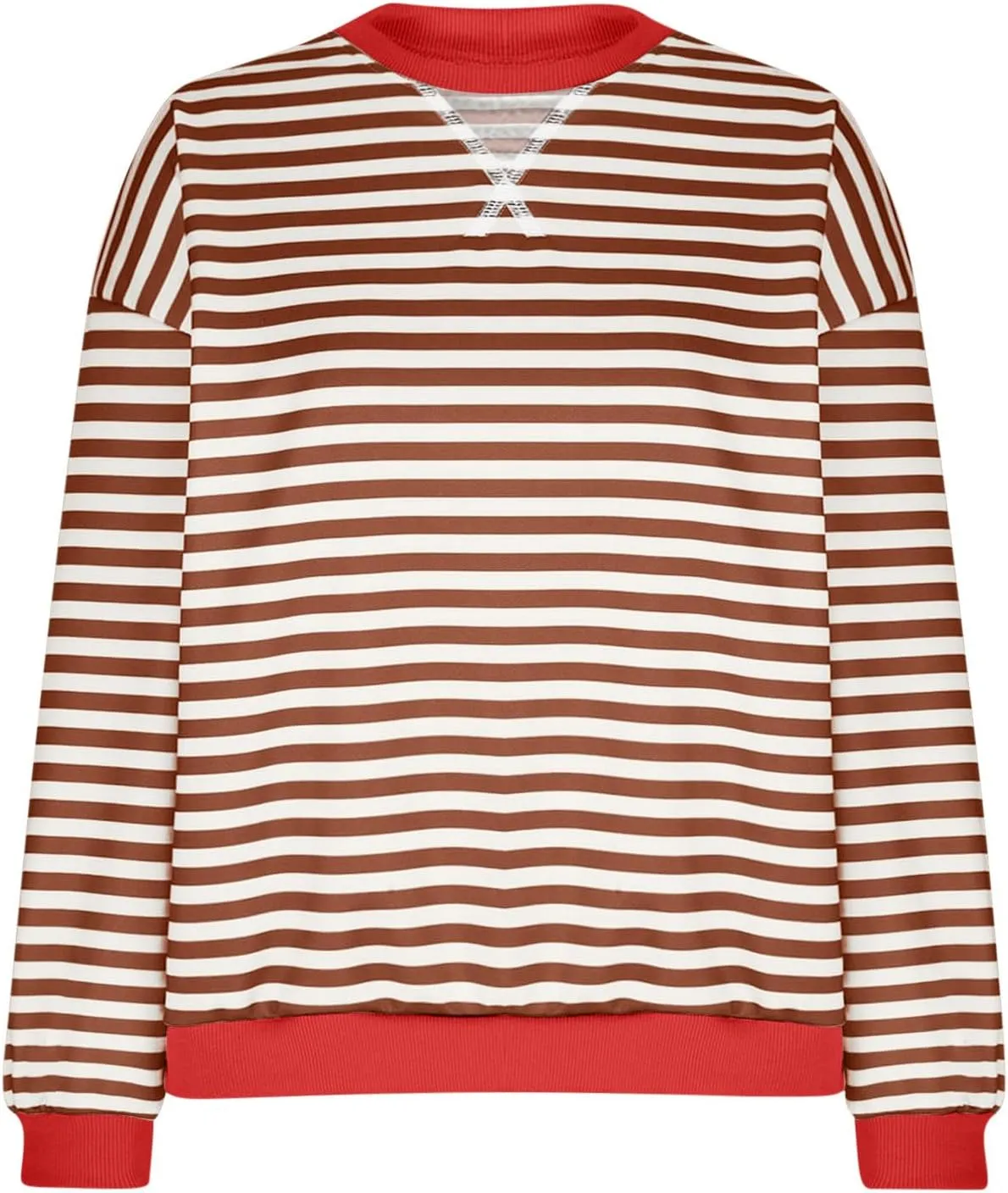 Ruziyoog Women Striped Oversized Sweatshirt Color Block Long Sleeve Crew Neck Shirts Casual Loose Pullover Y2K Top