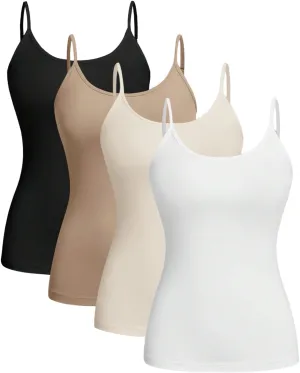 SOLY HUX Women's Plus Size Basic Camisole 4 Packs Spaghetti Strap Sleeveless Layering Fitted Cami Tops