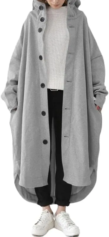 Trench Coats for Women Fall Winter 2024 Lightweight Hooded Button Down Long Coats Jacket Overcoat