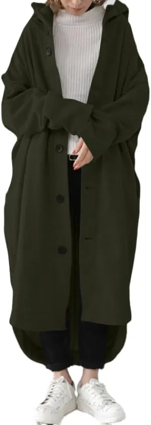 Trench Coats for Women Fall Winter 2024 Lightweight Hooded Button Down Long Coats Jacket Overcoat