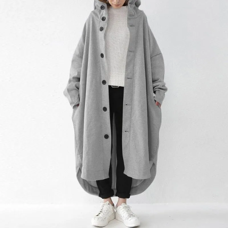 Trench Coats for Women Fall Winter 2024 Lightweight Hooded Button Down Long Coats Jacket Overcoat