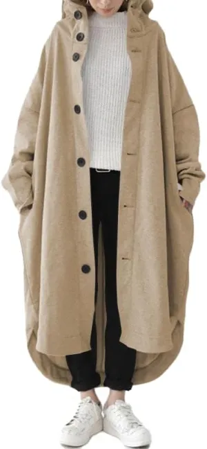Trench Coats for Women Fall Winter 2024 Lightweight Hooded Button Down Long Coats Jacket Overcoat