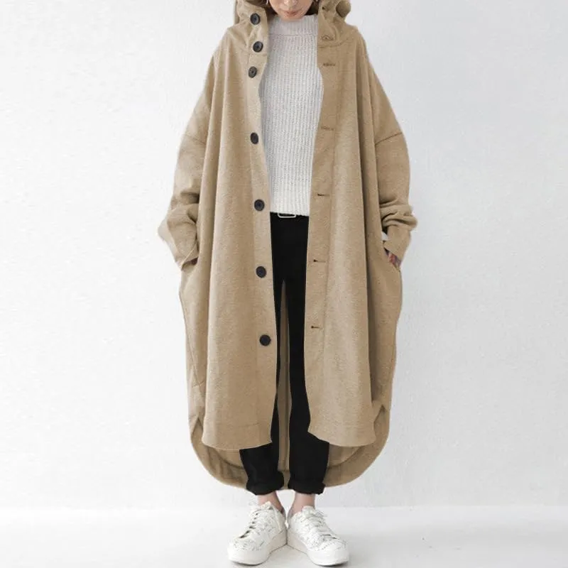Trench Coats for Women Fall Winter 2024 Lightweight Hooded Button Down Long Coats Jacket Overcoat