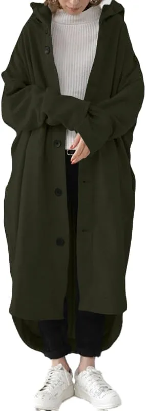 Trench Coats for Women Fall Winter 2024 Lightweight Hooded Button Down Long Coats Jacket Overcoat