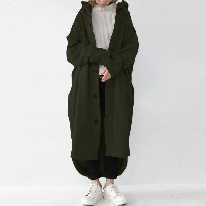 Trench Coats for Women Fall Winter 2024 Lightweight Hooded Button Down Long Coats Jacket Overcoat
