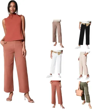 Tummy Control Twill Cropped Wide Leg Pant, Plus Size Wide Leg, Stretch Twill Cropped Wide Leg Pant, Small, Black
