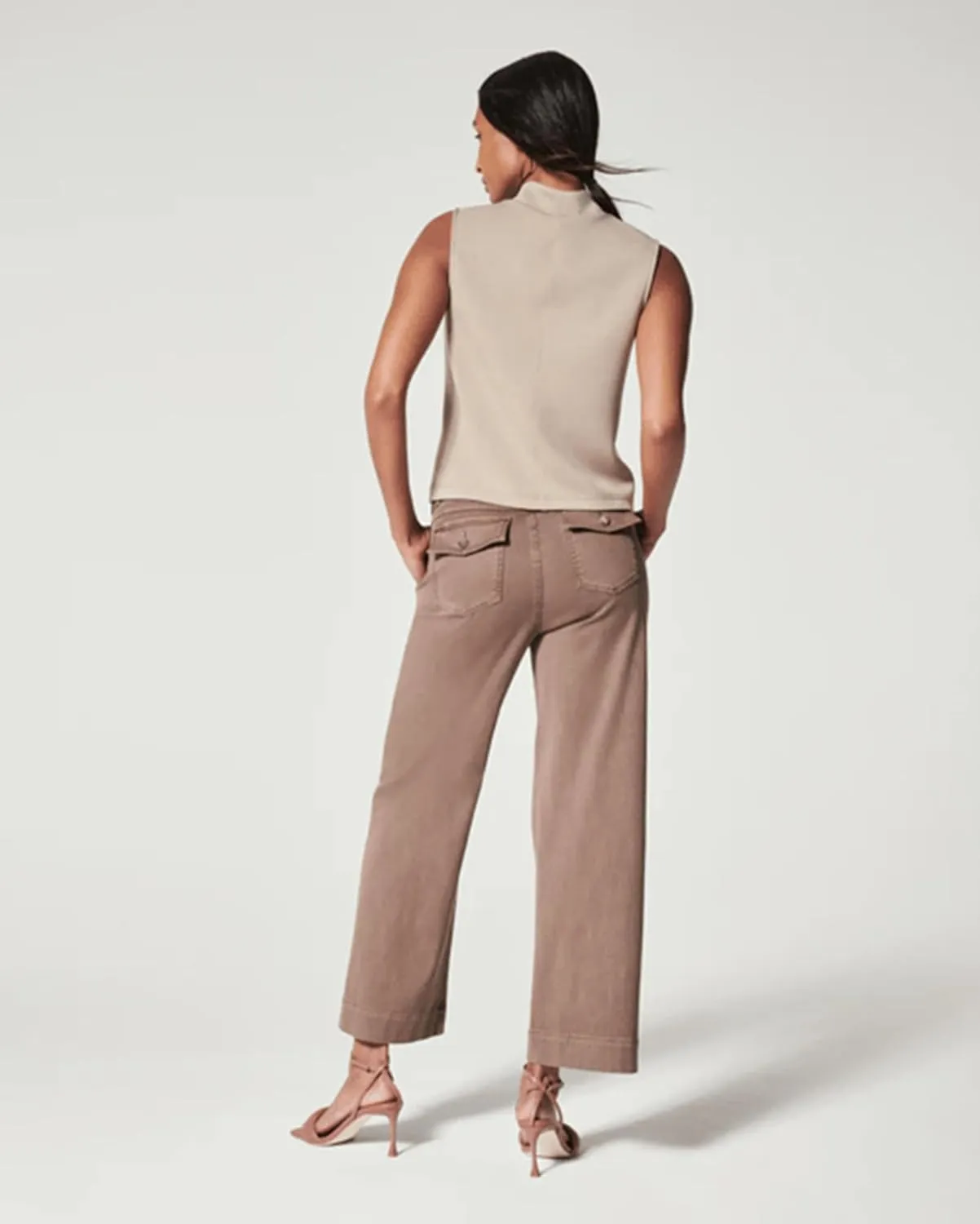 Tummy Control Twill Cropped Wide Leg Pant, Plus Size Wide Leg, Stretch Twill Cropped Wide Leg Pant, Small, Black