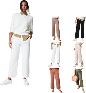 Tummy Control Twill Cropped Wide Leg Pant, Plus Size Wide Leg, Stretch Twill Cropped Wide Leg Pant, Small, Black