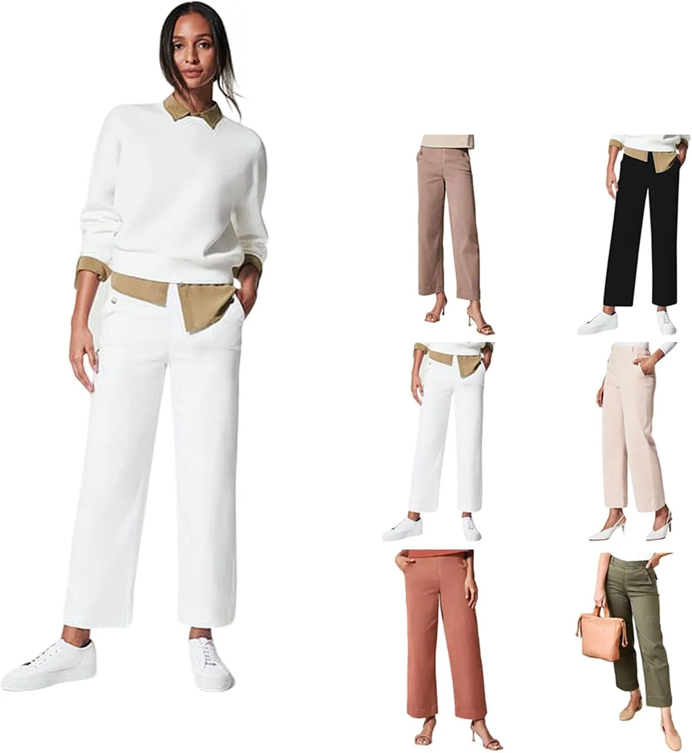 Tummy Control Twill Cropped Wide Leg Pant, Plus Size Wide Leg, Stretch Twill Cropped Wide Leg Pant, Small, Black